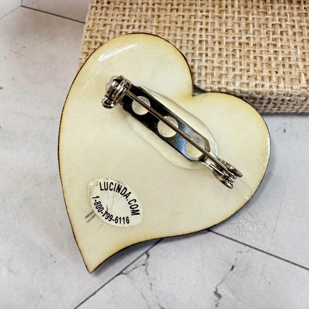Vintage Lucinda Heart Brooch LOVE Colorful Artistan Resin Pin Rare Numbered